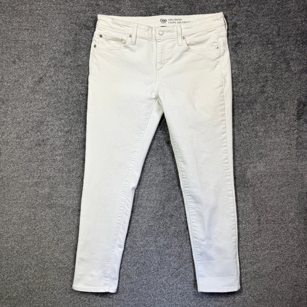 Gap Girlfriend Jeans Womens 6/28‎ White Denim Mid Rise Stretch Coupe Girlfriend